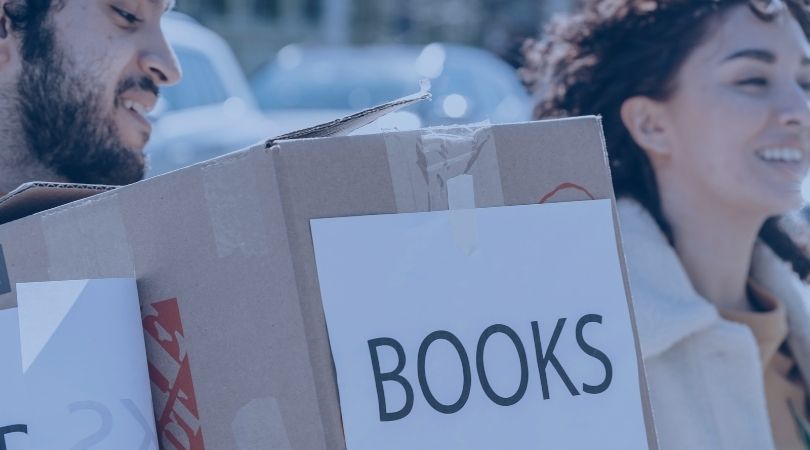 packed books for moving