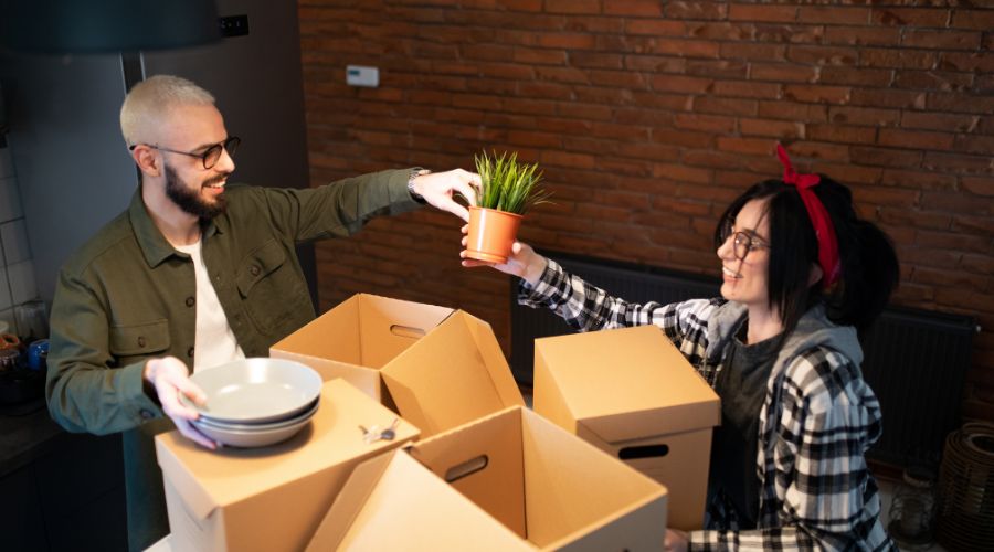 People unpacking after a house move.