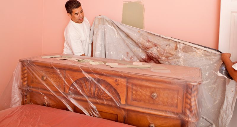 Separating furniture to keep it safe in storage.